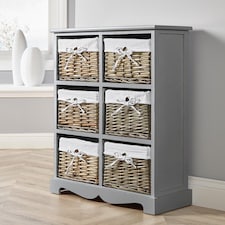 Chest Of Drawers Hallway Storage Organiser Wooden Wicker Baskets Fully Assembled | Grey