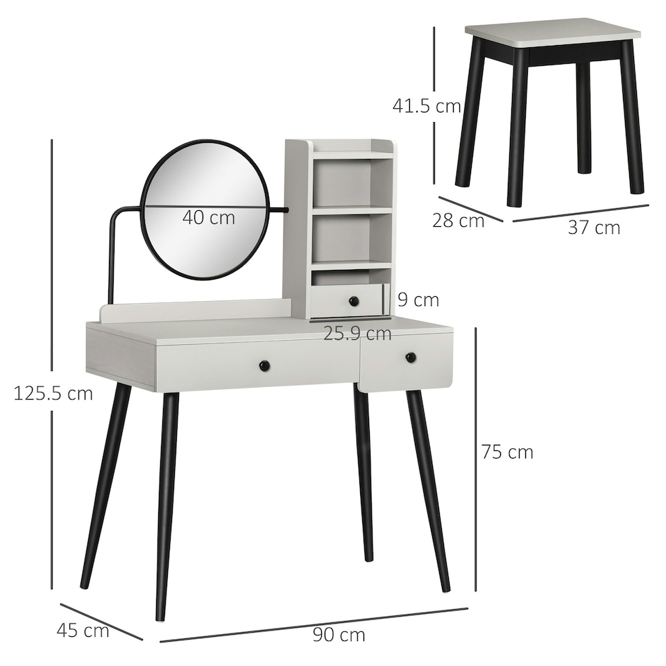 image 1 of HOMCOM Dressing Table Set with 3 Drawers, Storage shelves and Stool, Grey