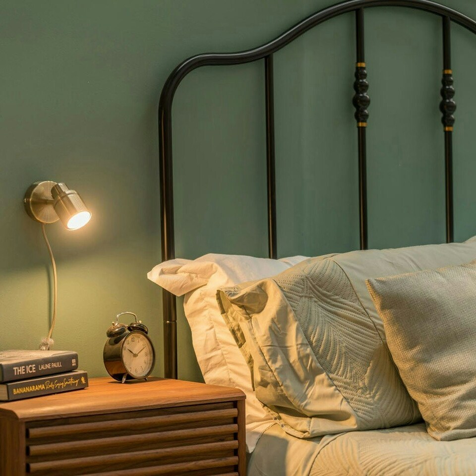 image 1 of ValueLights Benton Antique Brass Plug In Wall Light & Bulb Gold