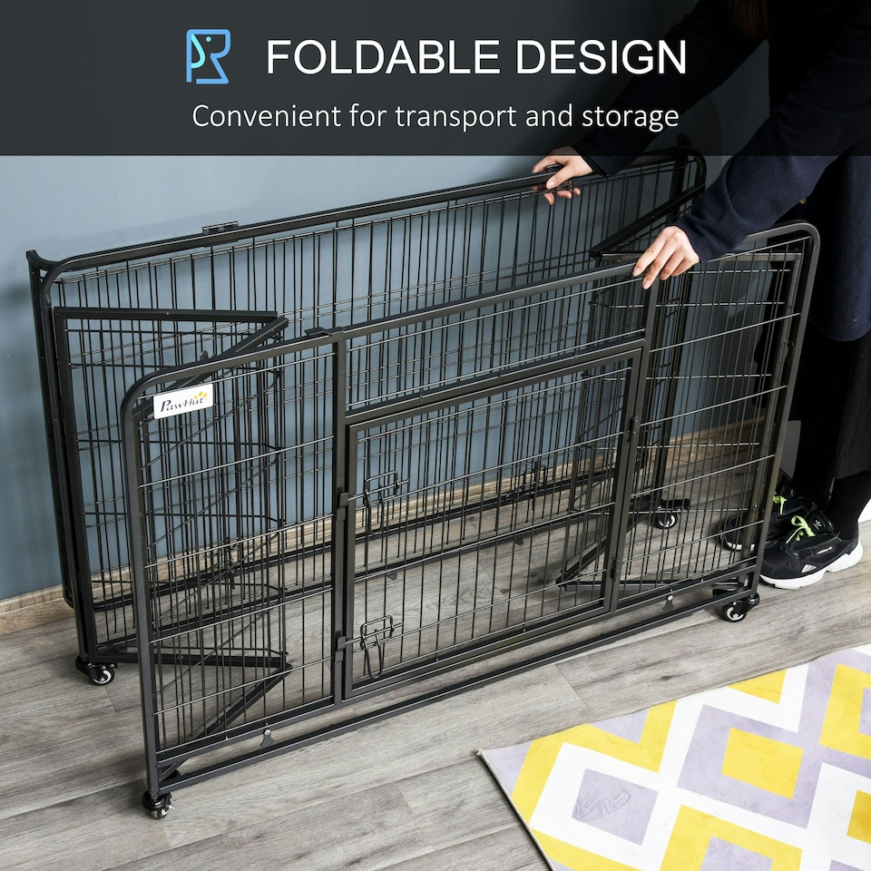image 1 of PawHut 81x125cm Metal Dog Cage Kennel w/ Locking Door & Wheels Extra Large Pets
