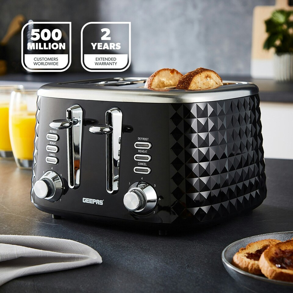 image 1 of GEEPAS 4-Slice Bread Toaster Black