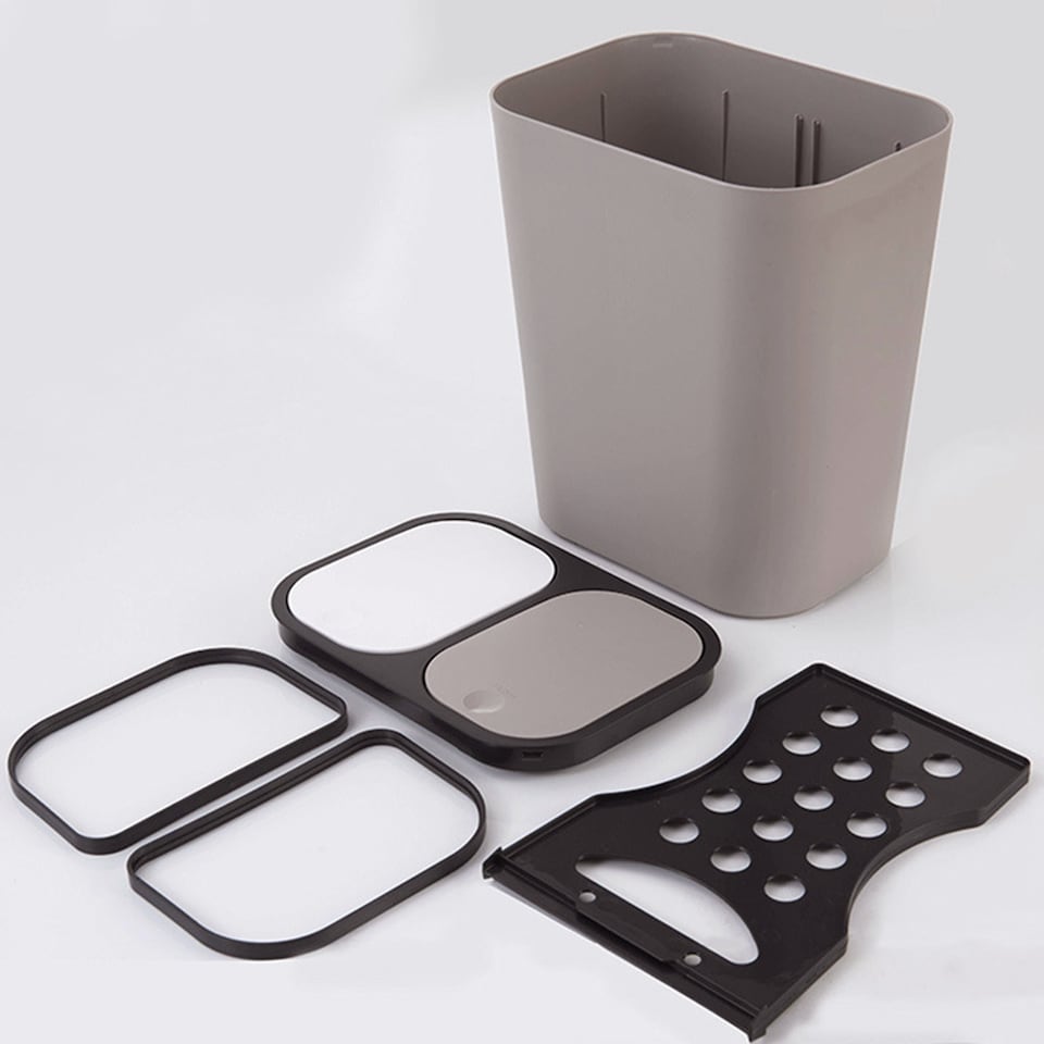 image 1 of Living and Home 15L Double Recycling Rubbish Bin, Grey | Grey | 1