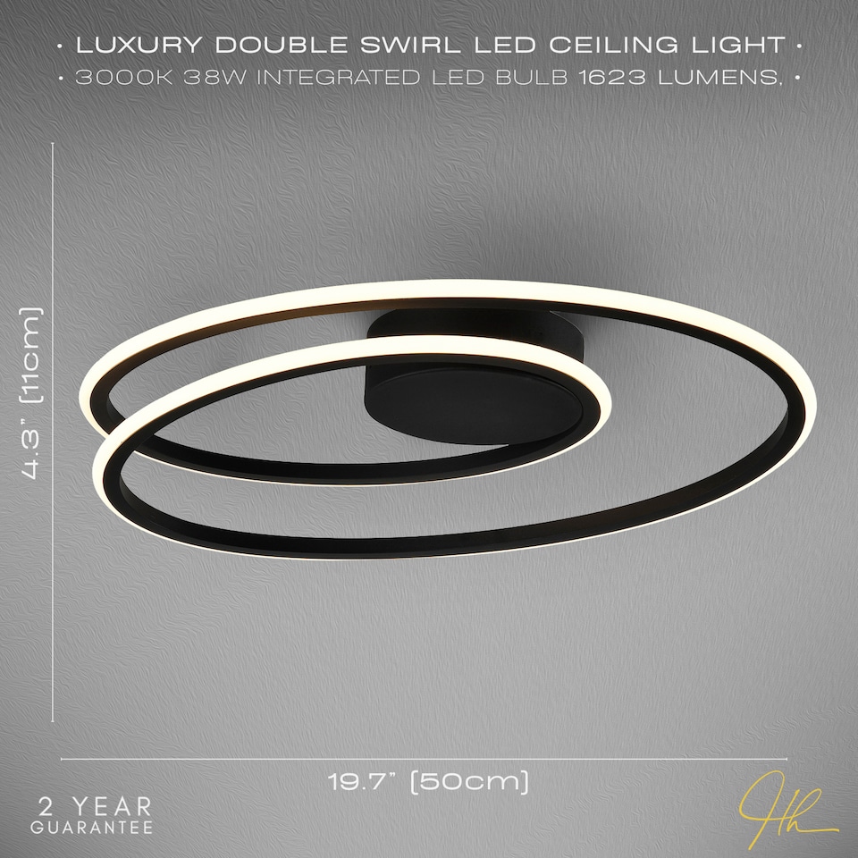 image 1 of Modern Double Swirl Strip LED Flush Ceiling Light Fitting in Sleek Matte Black | Black
