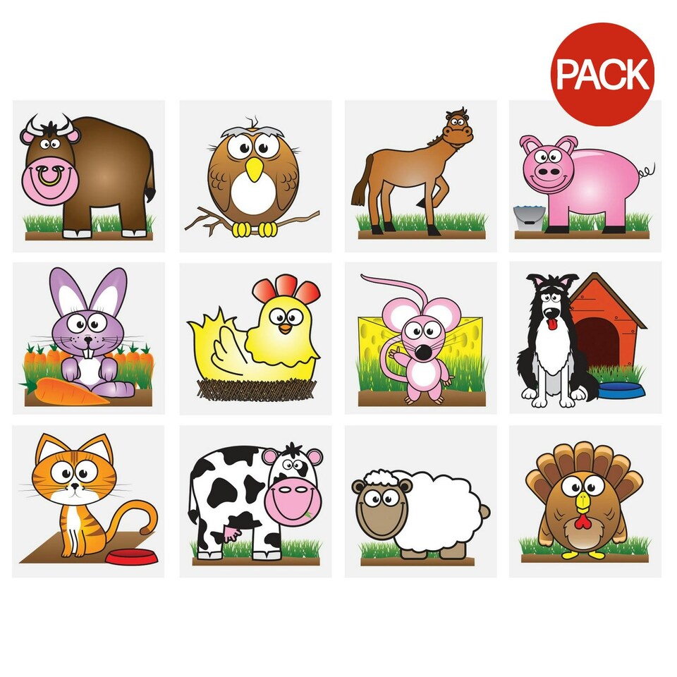 Henbrandt Farm Animals Temporary Tattoo (Pack of 12) - Multicoloured - One Size (UTSG32122) One Size