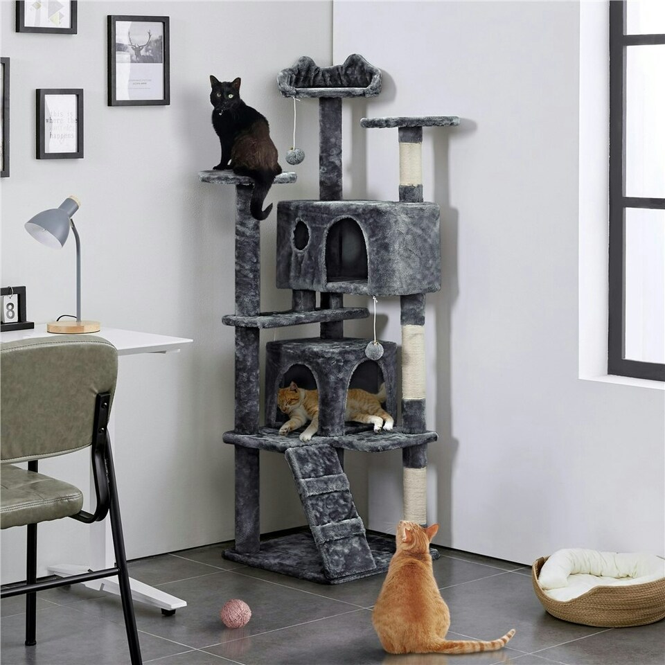 image 1 of Yaheetech 156 cm Multilevel Indoor Cat Climbing Frame Dark Grey