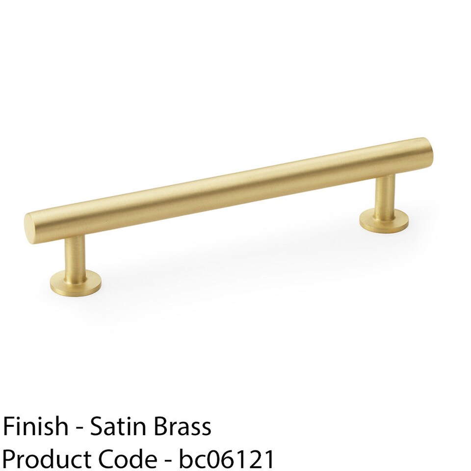 image 1 of Round T Bar Pull Handle - Satin Brass - 128mm Centres SOLID BRASS Drawer Door