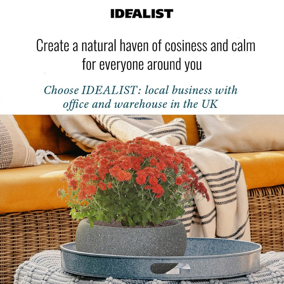 image 1 of Textured Concrete Effect Grey Bowl Outdoor Garden Planter D30 H14 cm, 9.9 ltrs Cap.