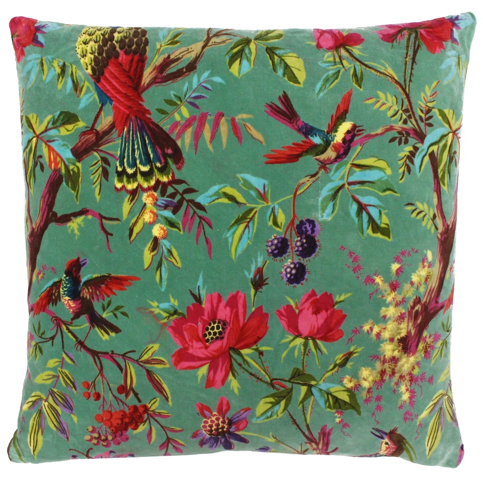 Paoletti Paradise Velvet Cushion, Aqua, 50 x 50cm