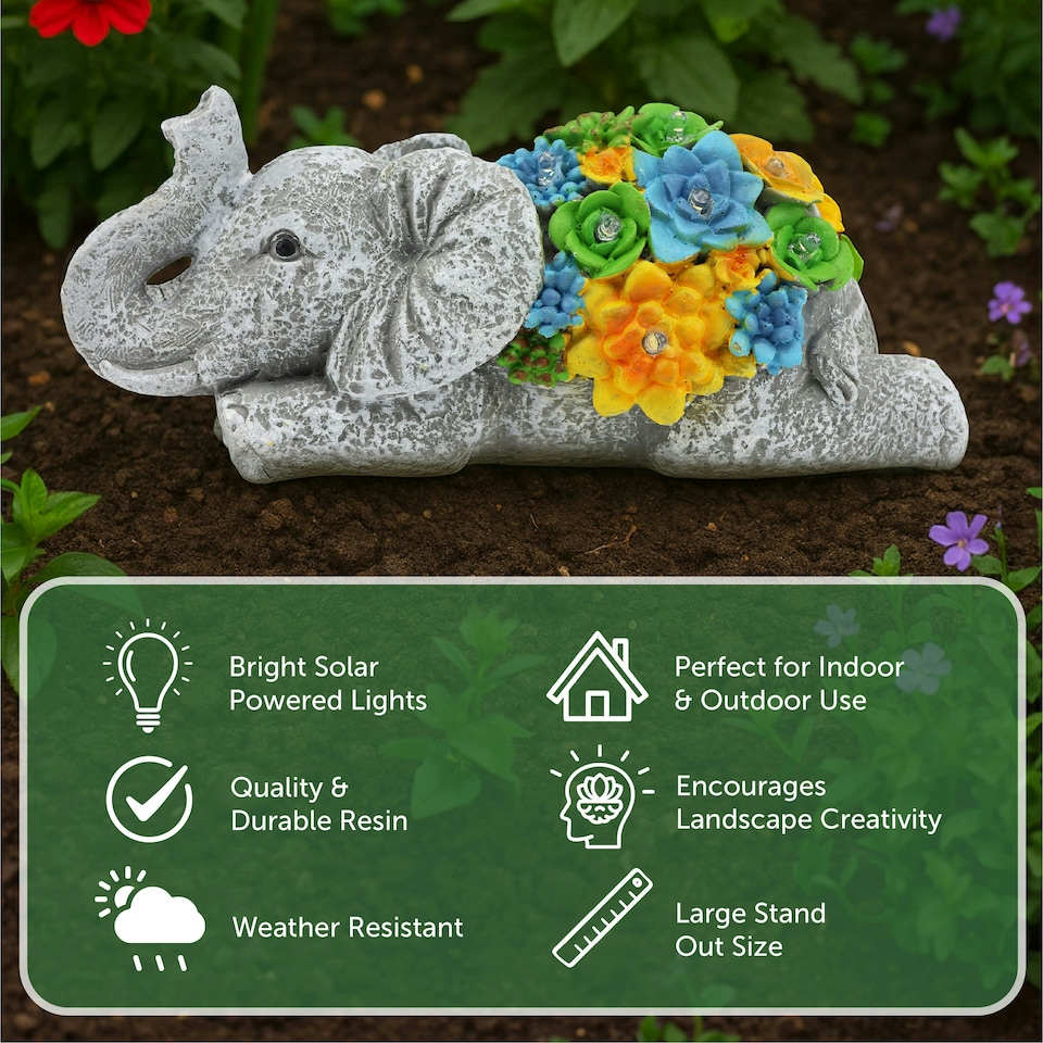 image 1 of Solar Elephant Statue (13x23x14cm) - Garden Ornament
