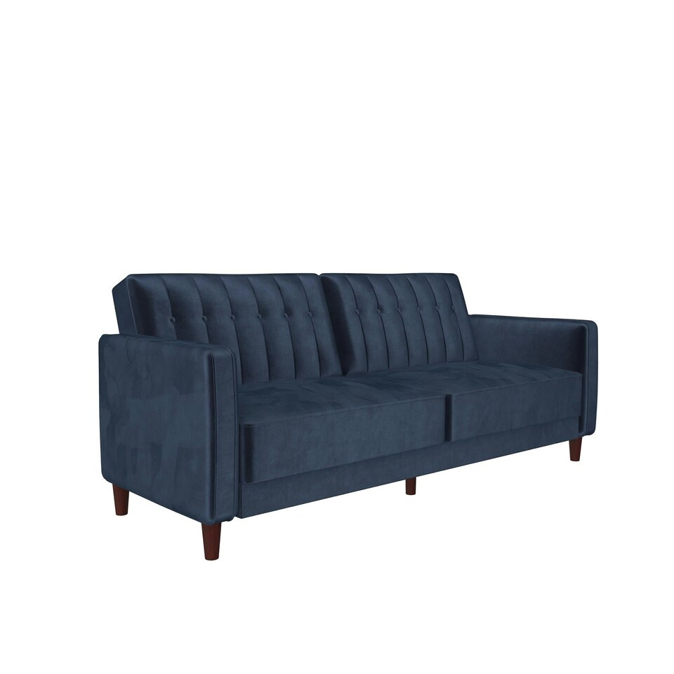 image 1 of Pin tufted transitional Sofa Bed velvet blue Blue | BLUE