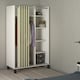 image 5 of Uppsala Open Mobile Wardrobe Unit in White with a Beige Textile Curtain on Wheels