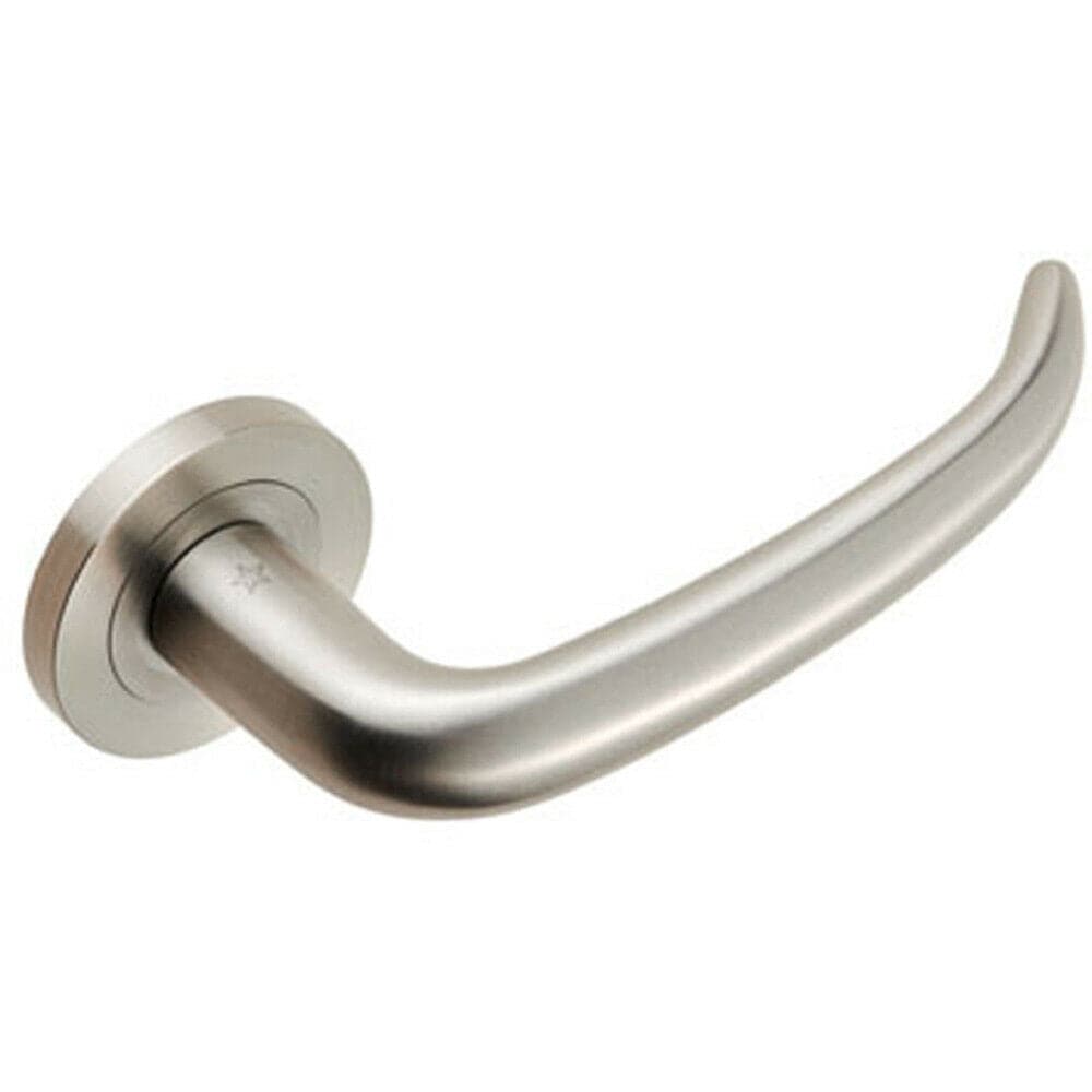 Loops PAIR Slim Rounded Inward Curved Lever on Round Rose Concealed Fix Satin Steel in Metallics