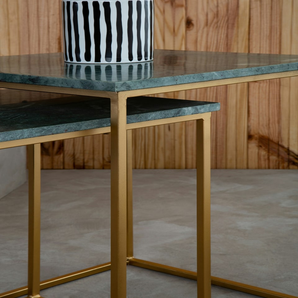 image 1 of Interiors by Premier Marble Top Green Set of 2 Side Table, Open Design Frame Bedside Table, Square End Table for Living Room Green