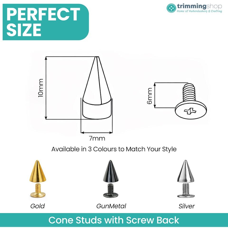 image 1 of 7x10mm Cone Spike Studs Screw Back for Leather Craft - 50pcs