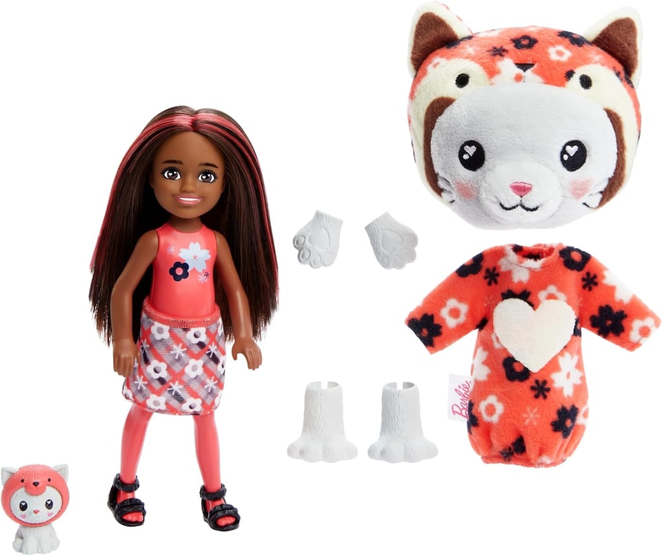 image 1 of Barbie Cutie Reveal Chelsea Doll & Accessories, Animal Plush Costume & 6 Surprises Including Color Change, Kitten as Red Panda, HRK28