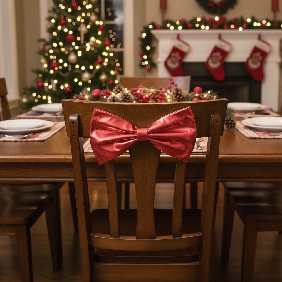 image 1 of 50cm Large Metallic Christmas Chair Bows Sashes Party Dining Decor Wedding | Red | Red | Set of 2