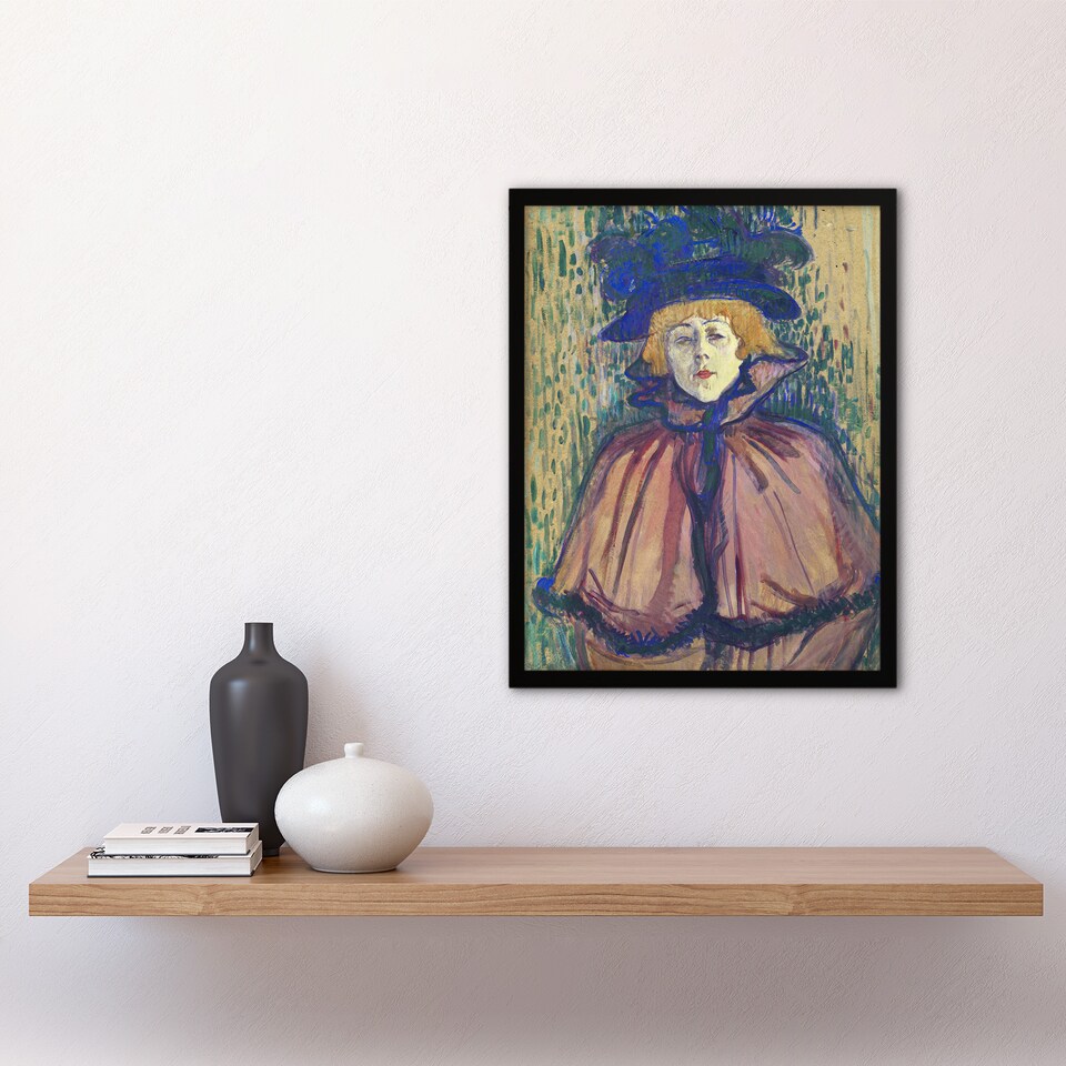 image 1 of Jane Avril Portrait with Hat Vintage Framed Wall Art Print Lautrec 12x16"