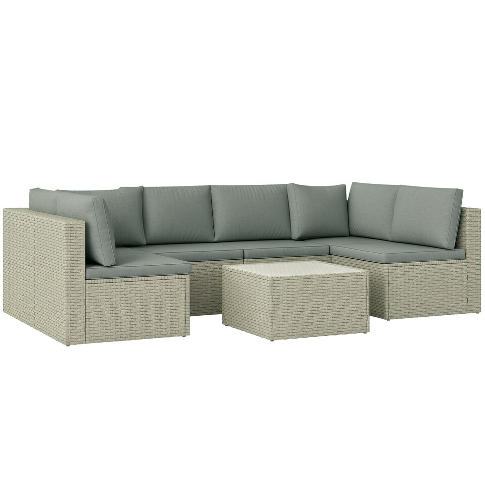 image 1 of Outsunny 7 Pieces Rattan Garden Furniture Set with Cushions, Light Brown Brown | Light Brown