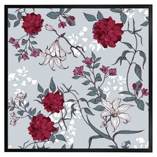 Red & white winter floral (Picutre Frame) Black | XS