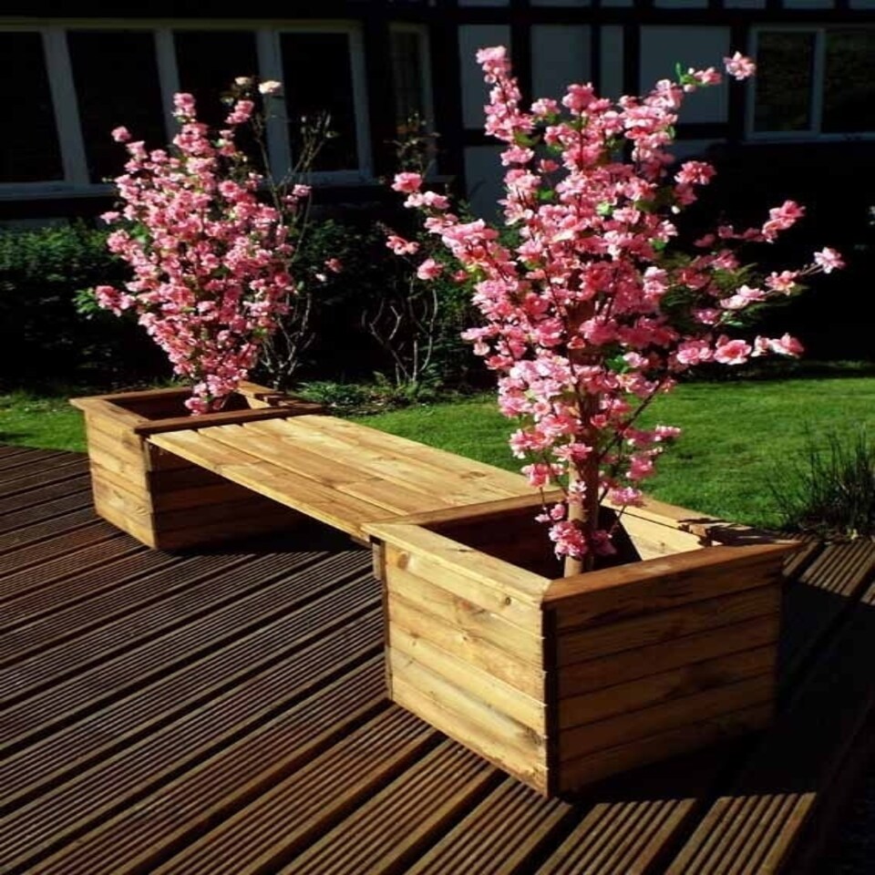 image 1 of Deluxe Planter Bench with Cushions - W197 x D47 x H46 - Fully Assembled - Burgundy Brown