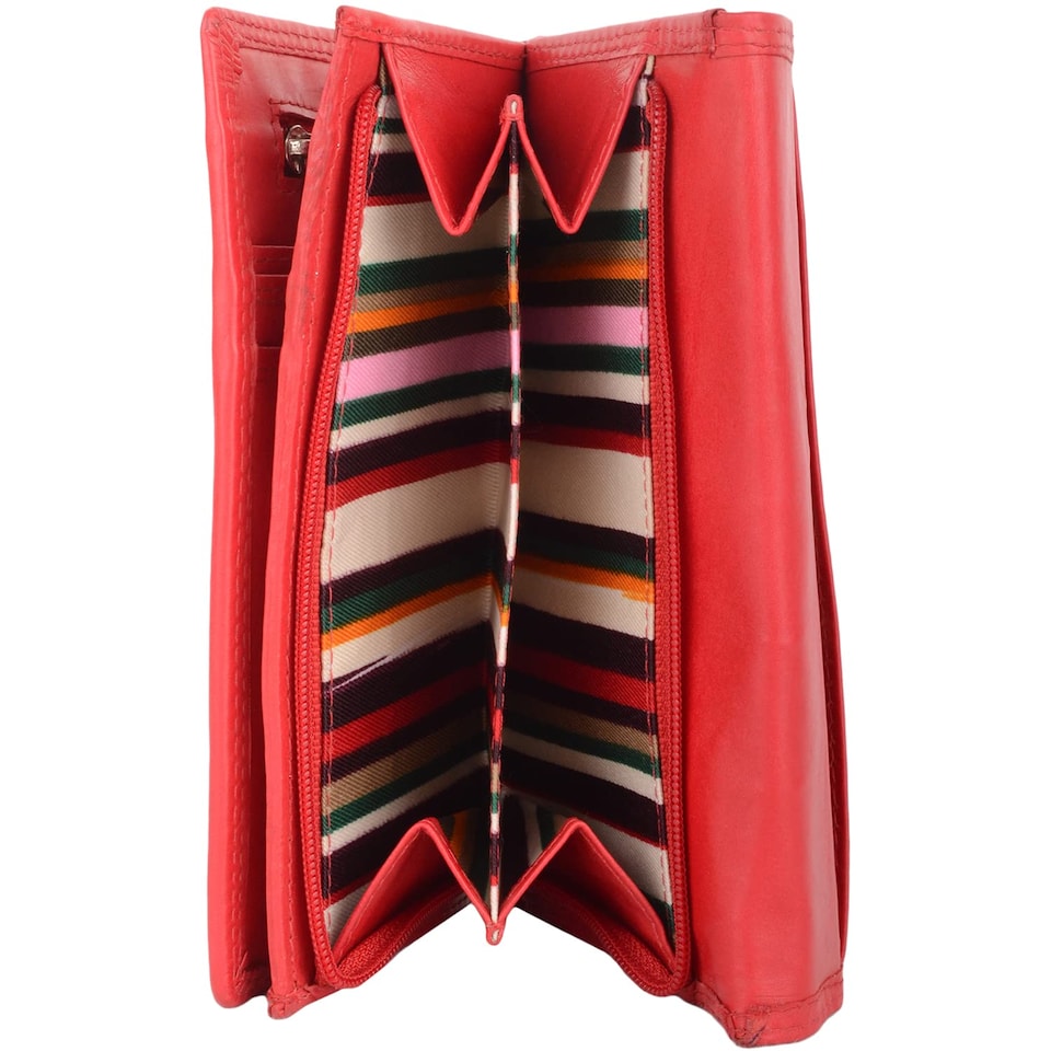 image 1 of London Leathergoods Womens Tri Fold Money Holder Magnetic Flap Purse Wallet | Red | Red