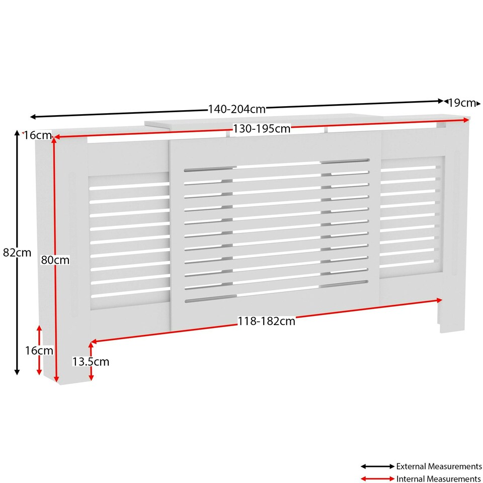 image 1 of Vida Designs Milton Radiator Cover Painted MDF Slatted Cabinet Extendable, White, 140-204cm