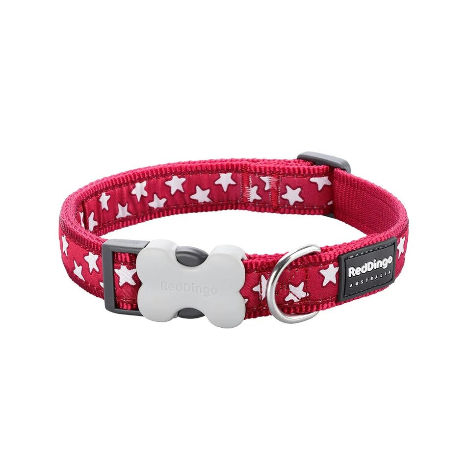 image 1 of Dog Collar Design Stars White on Red Red | S