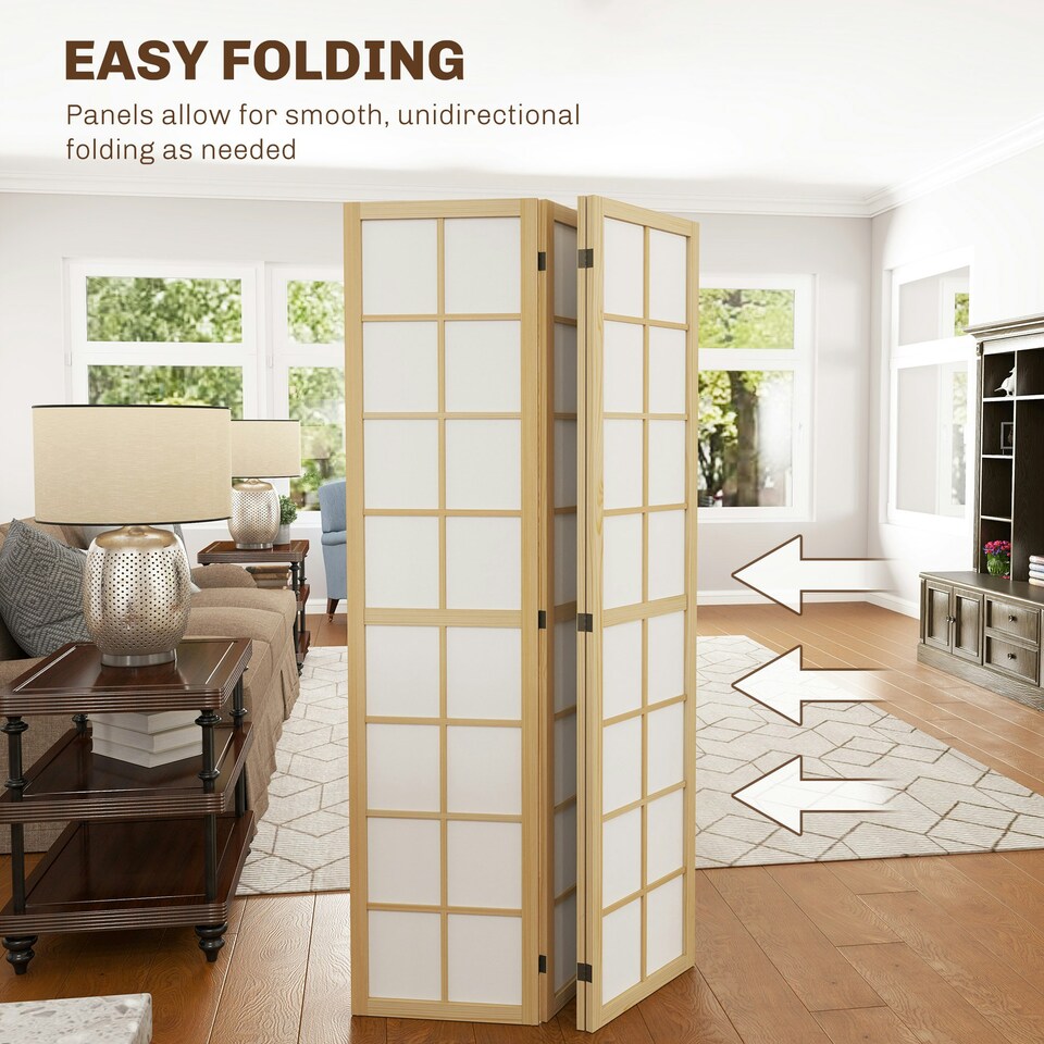 image 1 of HOMCOM Indoor Room Partition, 4 Panel Folding Room Divider, 160 x 170cm Brown | White | 160W x 170H x 1.7Dcm