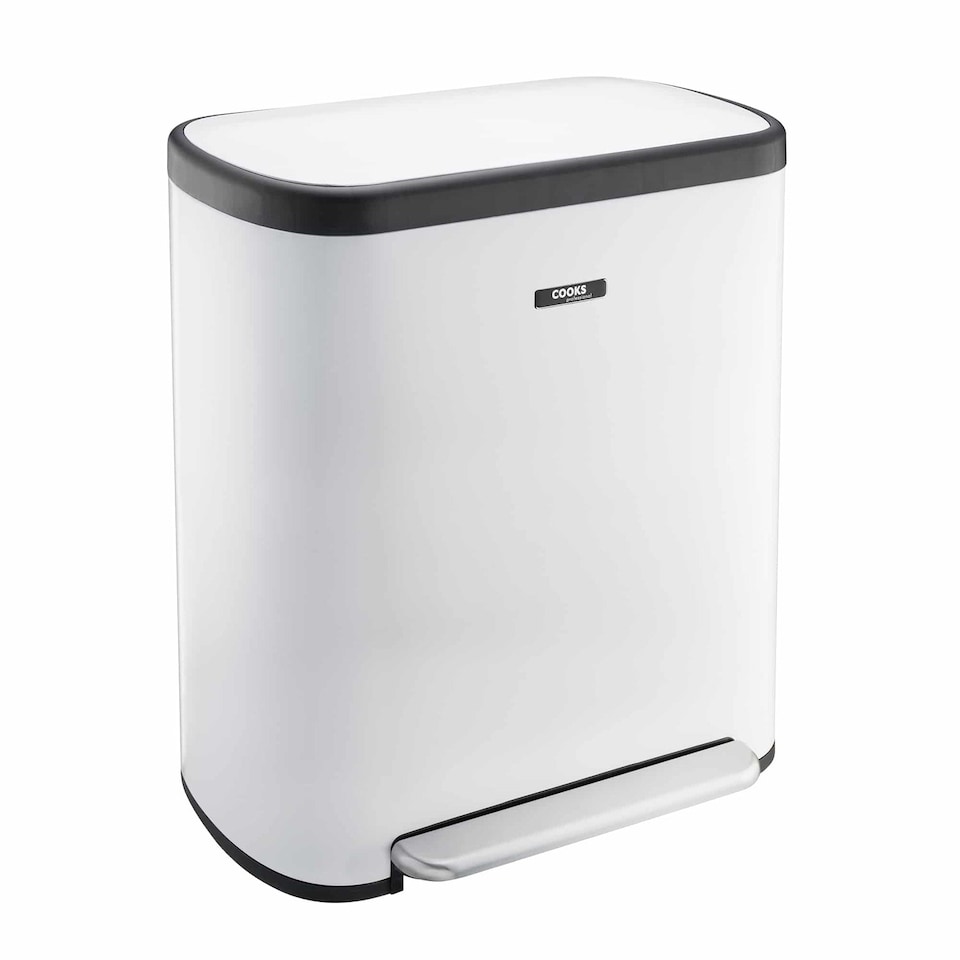 image 1 of Cooks Professional Recycle Bin 60L with Single Pedal, Dual Compartments & Soft Close Lid | White