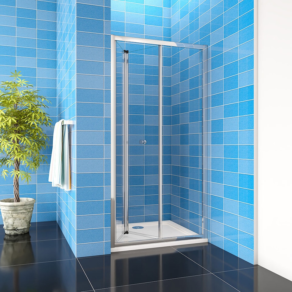 image 1 of Aica Bathrooms 900x1850mm Bi Fold Shower Door Enclosure Glass Screen Cubicle | Chrome