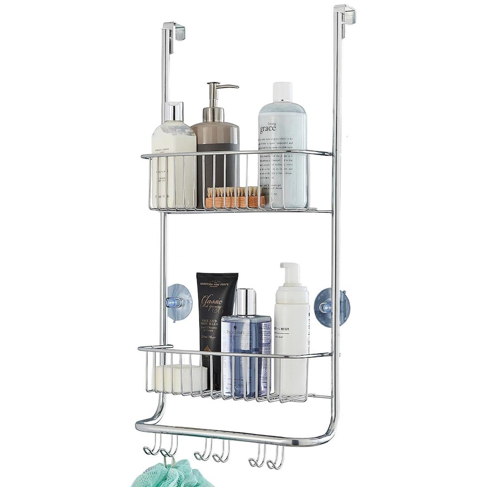image 1 of House of Home 2 Tier Over Door Shower Caddy Bathroom Storage Rack Shelf Organiser