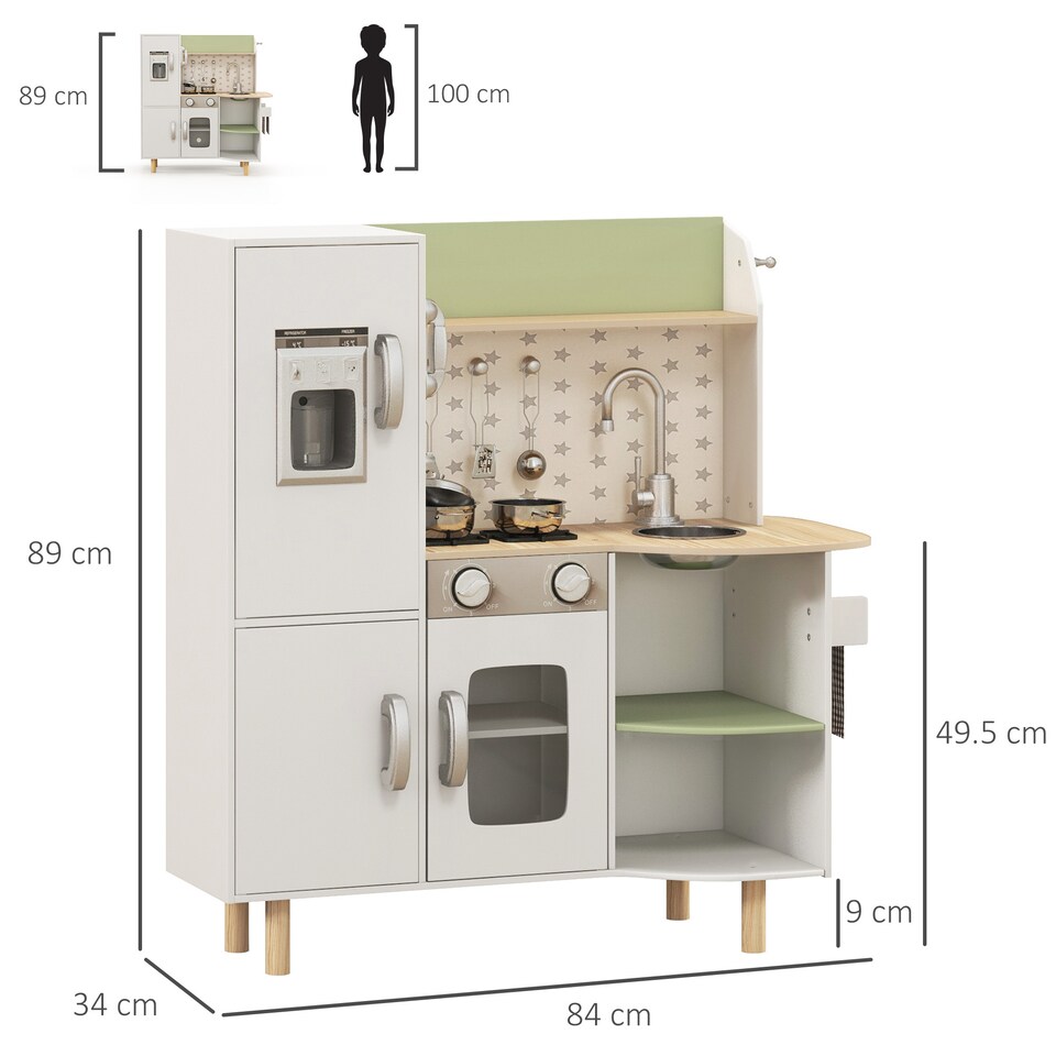 image 1 of AIYAPLAY Toy Kitchen Playset w/ Phone, Ice Maker, Stove, Sink - White