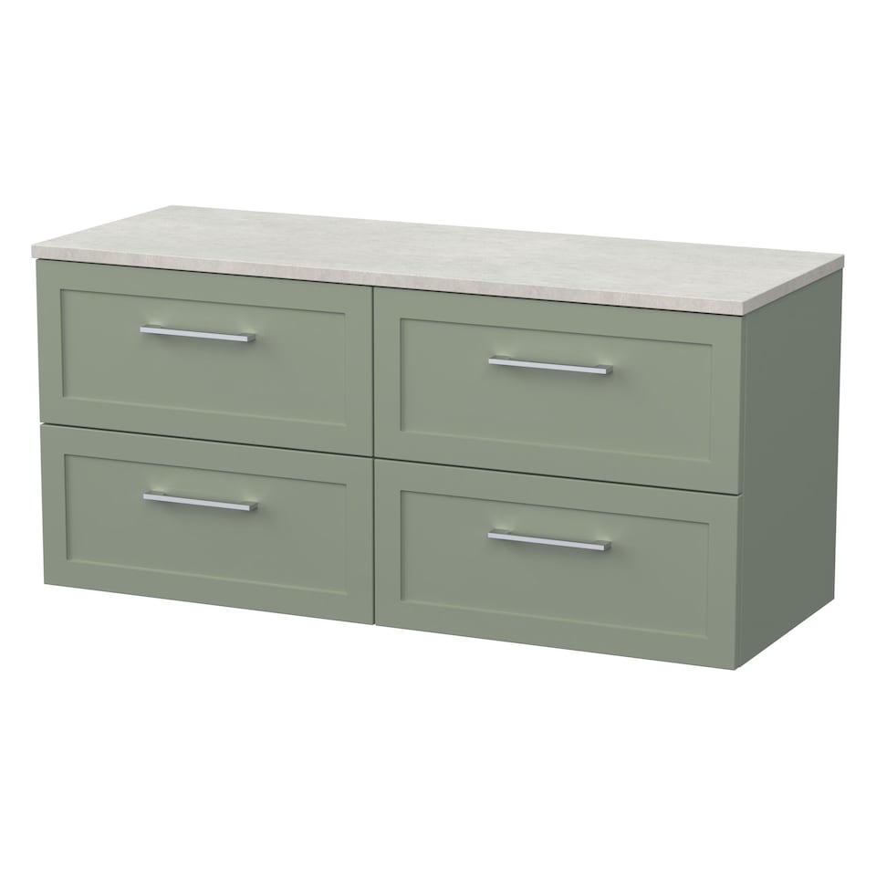 image 1 of Balterley Stonnall Traditional Wall Hung 4 Drawer Vanity Unit with Laminate Worktop, 1200mm, Reed Green