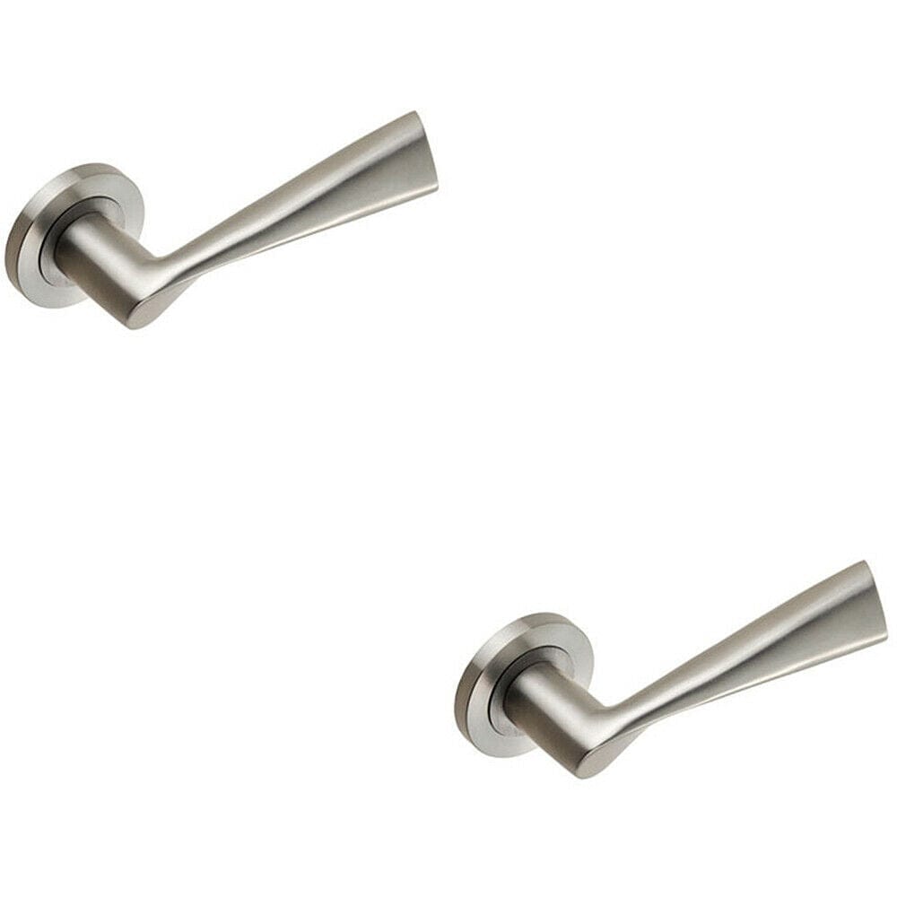 2x PAIR Angular Design Handle on Round Rose Concealed Fix Satin Stainless Steel
