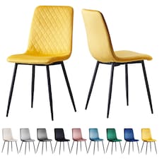 MCC Direct Set of 2 Lexi Velvet Fabric Dining Chairs with Metal Legs Yellow