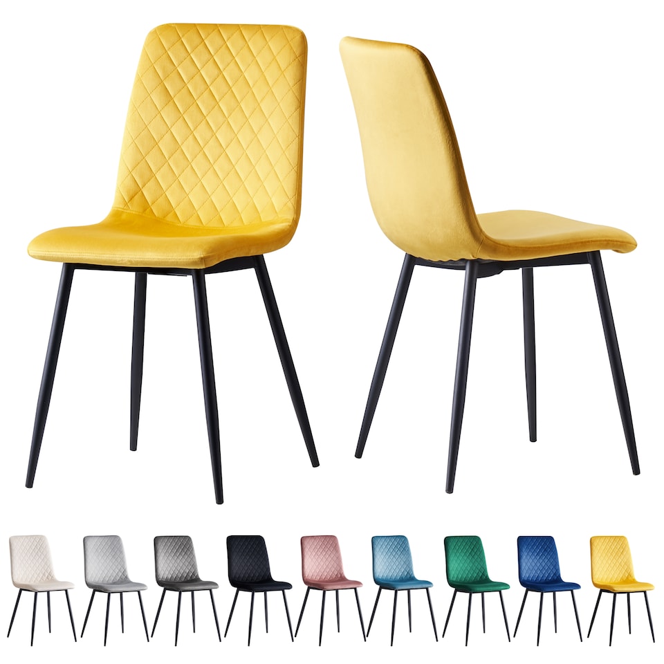 image 1 of MCC Direct Set of 2 Lexi Velvet Fabric Dining Chairs with Metal Legs Yellow