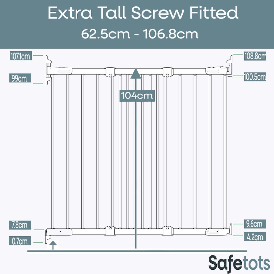 image 1 of Safetots Extra Tall Screw Fitted Baby Stair Gate, 62.5cm - 106.8cm, White, 103.5cm in Height | White | 1