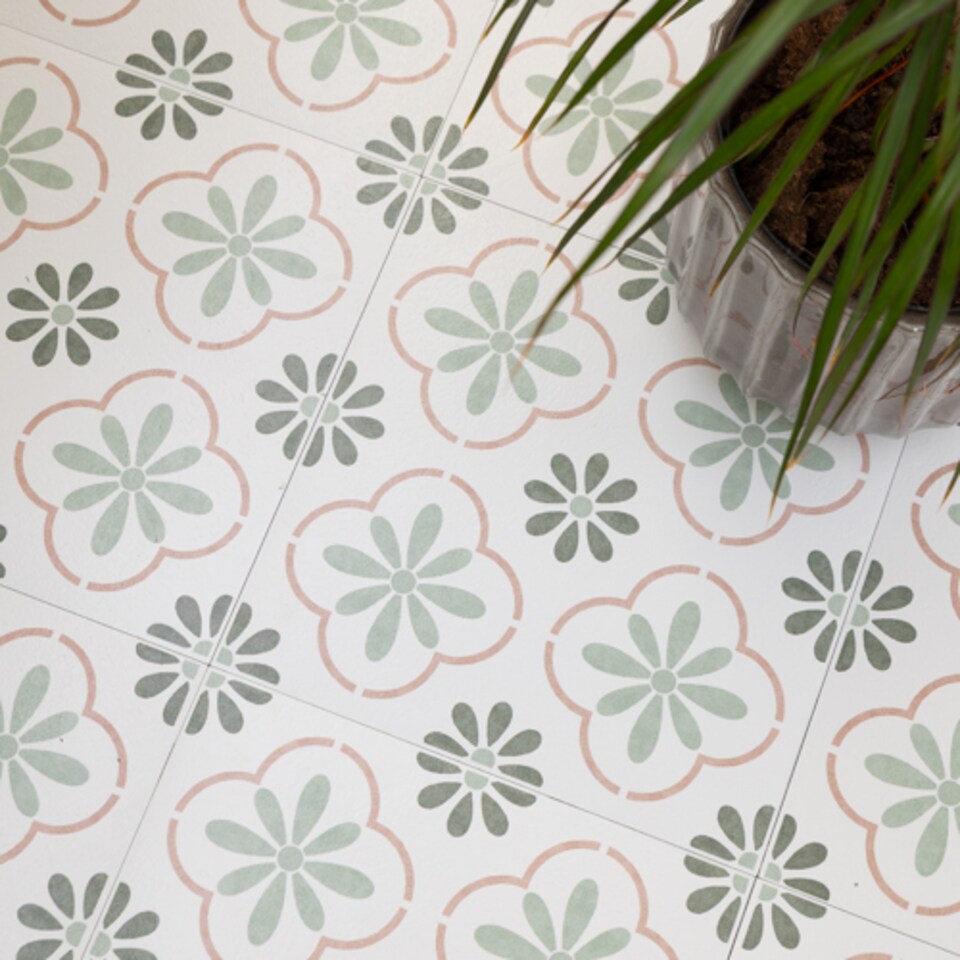 image 1 of d-c-fix Olive Petals 30.48 x 30.48cm Self-adhesive Vinyl Floor Tiles Pack 33 | 3sqm