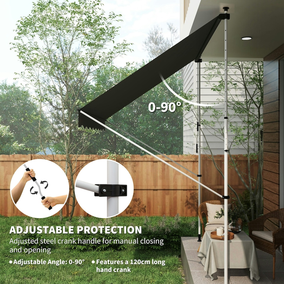 image 1 of Outsunny 3 x 1.5 m Retractable patio Awning Floor-to-ceiling shade, Grey Grey