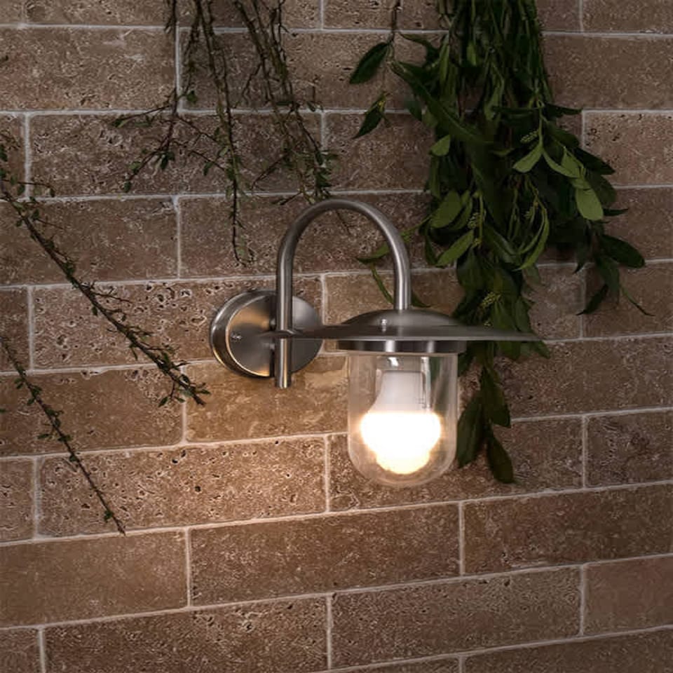 image 1 of ValueLights Lancaster Swan Neck Silver Outdoor Wall Lantern