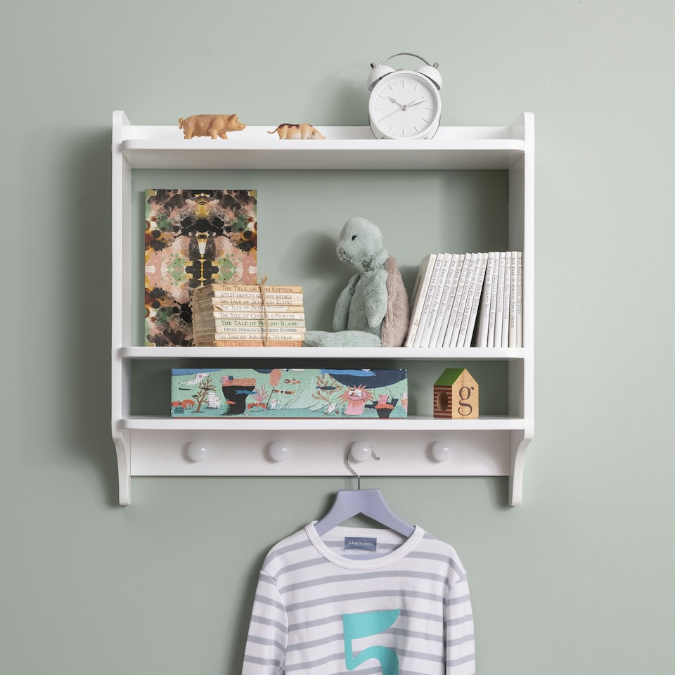 image 1 of Hege Double Shelf with Coat Hook in Classic White | White
