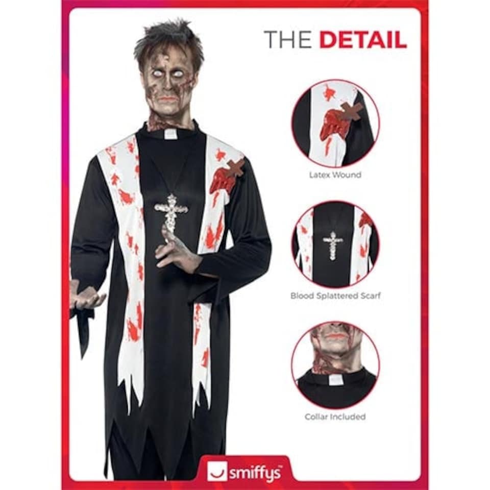 image 1 of Zombie Priest Fancy Dress Costume Adult Mens Large