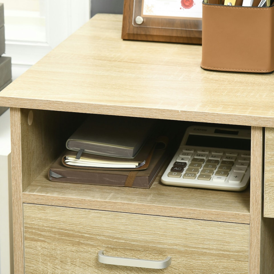 image 1 of HOMCOM Computer Desk Writing Desk with Five Drawers for Home Office Oak