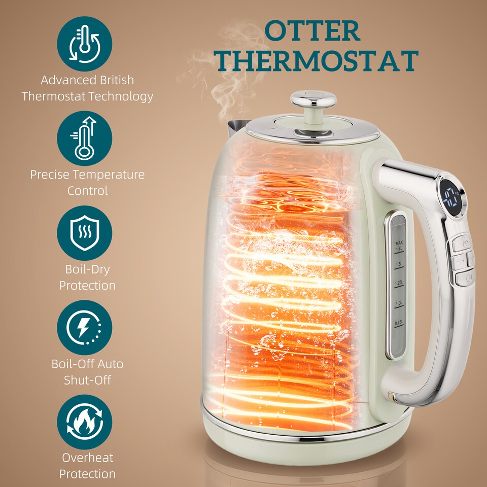 image 1 of HOMCOM Kettle and Toaster Set with LED Screen, 1.7L 3000W Retro Rapid Boil Jug Kettle with Keep Warm Memory Function, 2 Slice Toaster with 6 Browning Controls, Crumb Tray, Grey | Grey