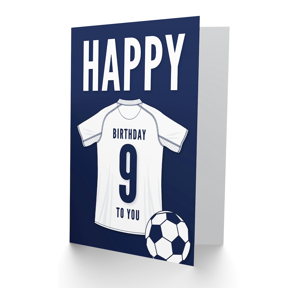 image 1 of Football Strip Kit White Jersey Top Age 9 Year Old Child Kids 9th Birthday Card
