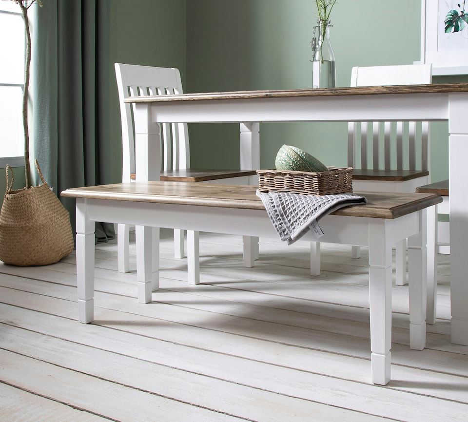 image 1 of Hallway Bench Kitchen Dining Entryway in White and Dark Pine Canterbury 117cm | White | M
