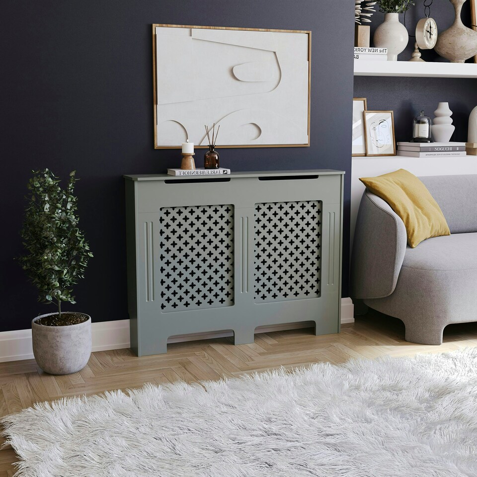 image 1 of Vida Designs Oxford Radiator Cover Painted MDF Cabinet, Grey, 111cm
