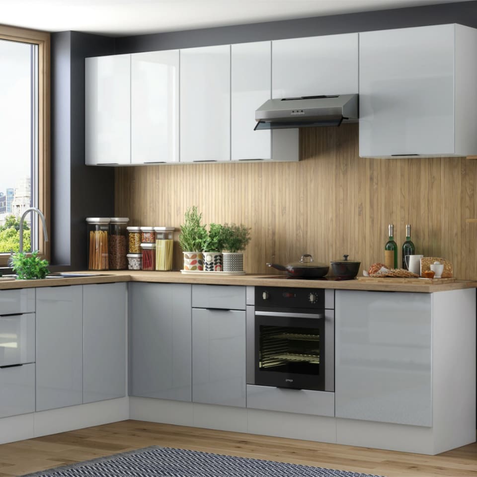 image 1 of Luna Kitchen End Panel Left Right Universal Wall Unit Grey Gloss 3000x720mm