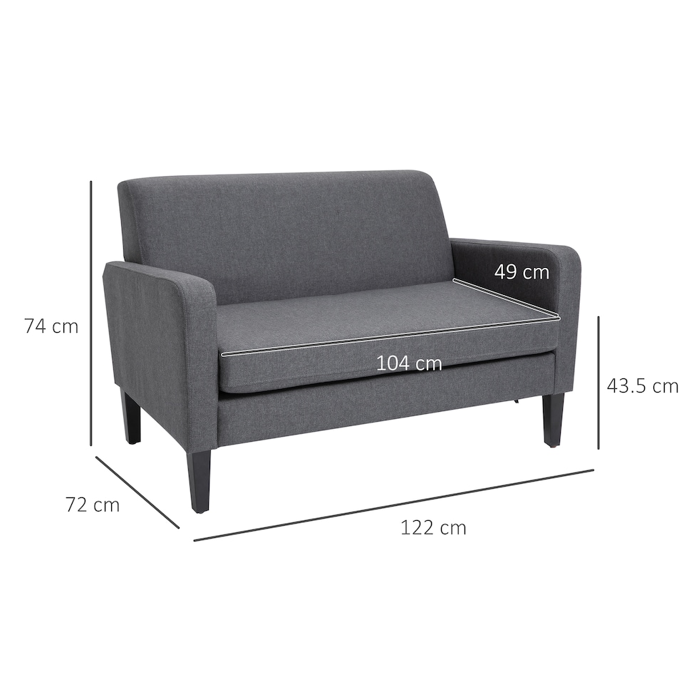image 1 of HOMCOM 2 Seater Sofa, Small Comfy Sofa Couch with Rubber Wood Legs, Modern Upholstered Loveseat for Living Room, Bedroom, Charcoal Grey