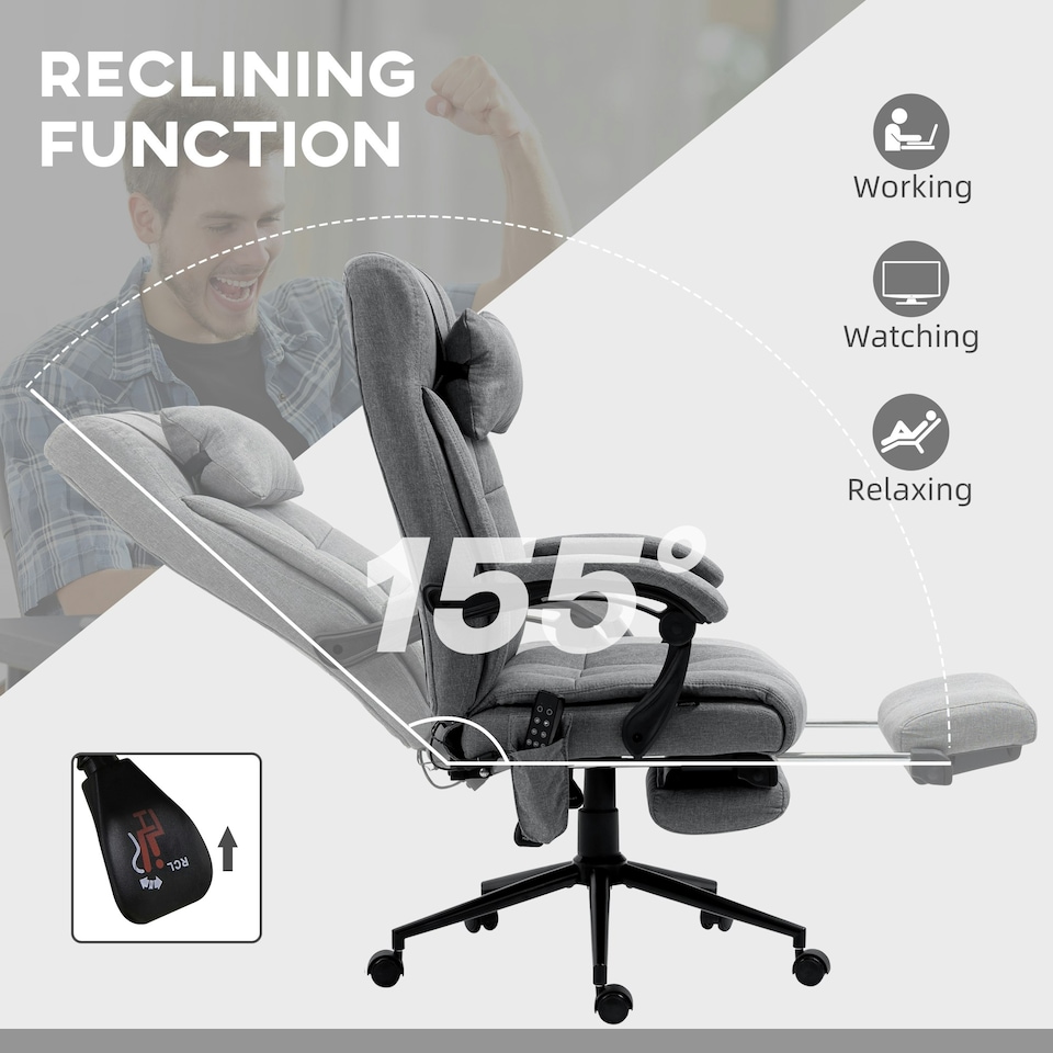 image 1 of Vinsetto Fabric Vibration Massage Office Chair with Heat, Head Pillow, Grey